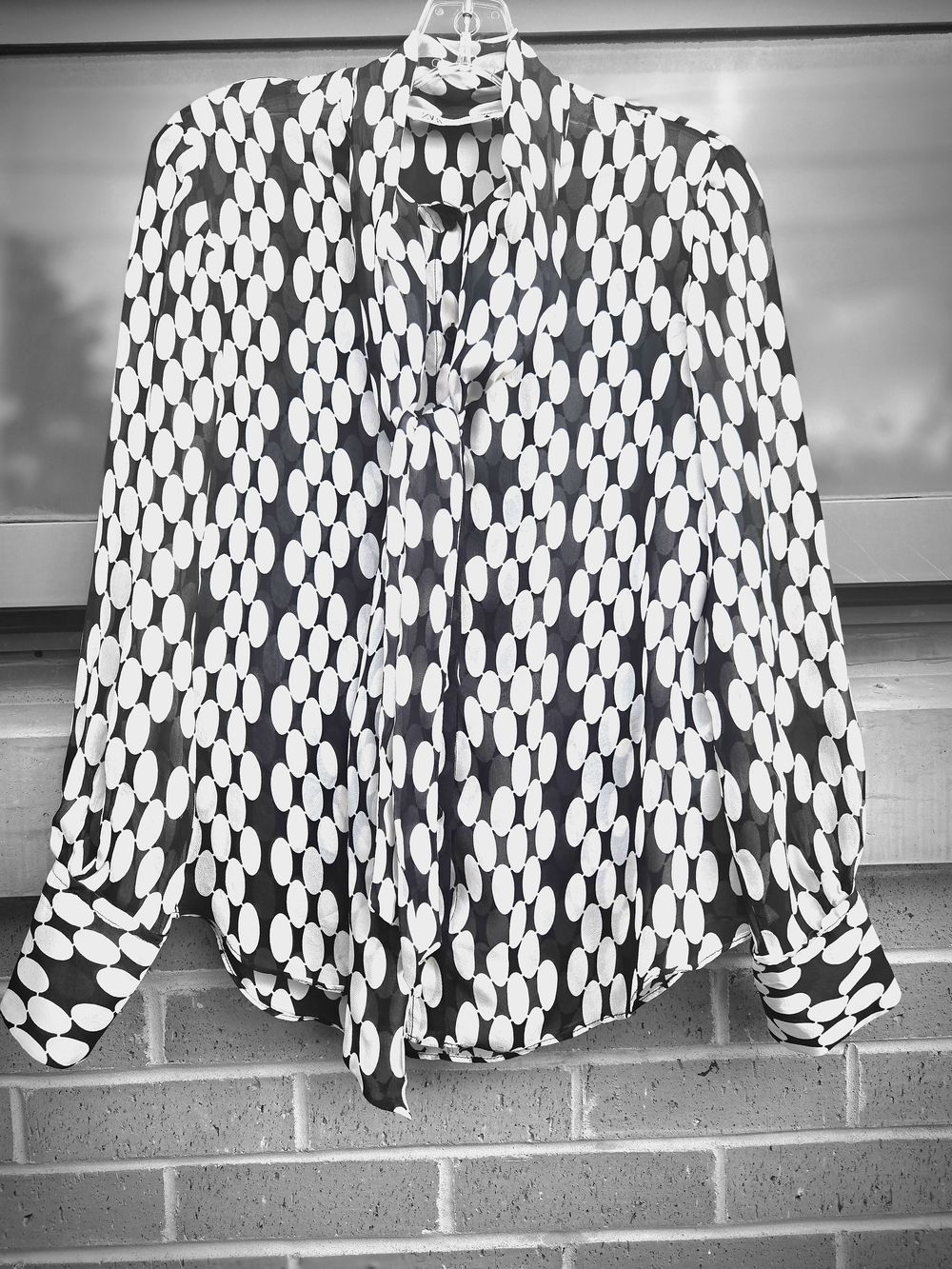 Zara Black and White Polka Tie-Neck Viscose Blouse - Women Tops US S